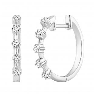 Round White Diamond 5 Stone Style Hinged Huggie Hoop Earrings for Women (0.27 ctw I-J Color I1-I2 Clarity) 14K White Gold