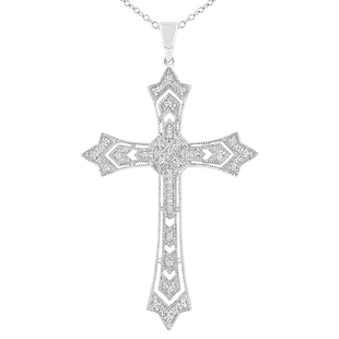 Round White Diamond Holy Latin Cross Pendant for Women (0.26 ctw Color I-J Clarity I2-I3) in 10K White Gold