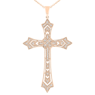 Round White Diamond Holy Latin Cross Pendant for Her (0.26 ctw Color I-J Clarity I1-I2) in 14K Yellow Gold