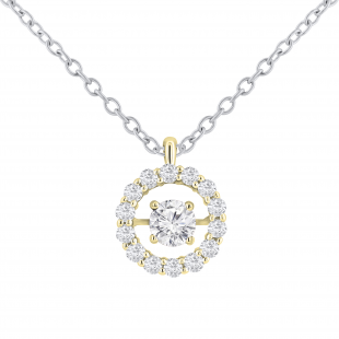 Round White Diamond Center Dancing Stone Pendant with Silver Chain for Women (0.60 ctw, Color I-J, Clarity I1-I2) in 18K Yellow Gold
