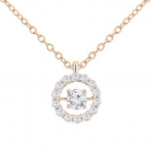 Round White Diamond Center Dancing Stone Pendant with Gold Chain for Women (0.60 ctw, Color I-J, Clarity I1-I2) in 18K Rose Gold