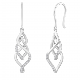 Round White Diamond Infinity Knot Twist French-Wire Dangle Drop Earrings for Women 1/5 CT (0.20 ctw, Color I-J, Clarity I2-I3) in 10K White Gold
