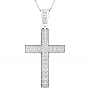 Round White Diamond Iced Out Slider Holy Cross Pendant with 18 Inch Silver Chain for Men 3/4 CT (0.77 ctw, Color I-J, Clarity I2-I3) in 925 Sterling Silver
