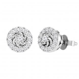 Round White Diamond Swirl Center with Filigree Grooved Sides Stud Earrings for Her (0.26 ctw, Color I-J, Clarity I2-I3) in 925 Sterling Silver