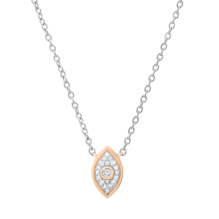 Round White Diamond Vertical Evil Eye Protection Charm Pendant Necklace with 18 inch Silver Chain for Women (0.10 ctw Color I-J Clarity I1-I2) in 18K Rose Gold