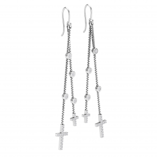 Round White Diamond Station Style Dangling Cross Drop Earring for Women (0.23 ctw, Color I-J, Clarity I2-I3) in 925 Sterling Silver