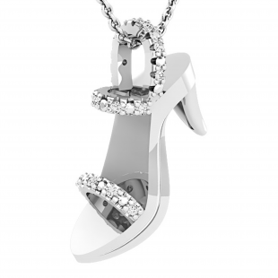Round White Diamond and Metal Diamond High Heel Sandal Pendant with 18 inch Gold Chain for Women 1/8 CT (0.14 ctw, Color I-J, Clarity I1-I2) in 14K White Gold