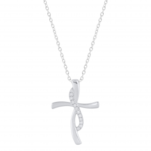 Round White Diamond Swirl Style Twist Cross Pendant for Women 18 Inch Gold Chain (0.12 ctw, Color I-J, Clarity I1-I2) in 14K White Gold