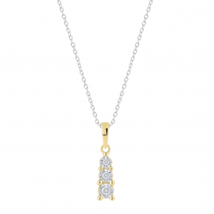 Round White Diamond 3 Stone Graduating Size Pendant with Silver Chain for Women (0.13 ctw Color I-J Clarity I2-I3) in 10K Yellow Gold
