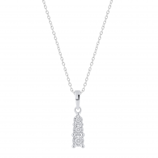 Round White Diamond 3 Stone Graduating Size Pendant with Silver Chain for Women (0.13 ctw Color I-J Clarity I2-I3) in 925 Sterling Silver