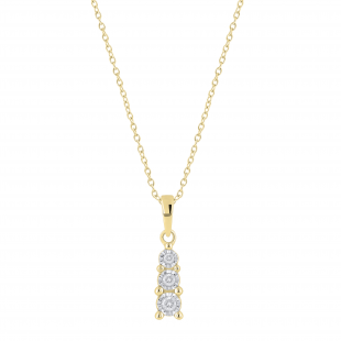 Round White Diamond 3 Stone Graduating Size Pendant with Gold Chain for Women (0.13 ctw Color I-J Clarity I1-I2) in 18K Yellow Gold