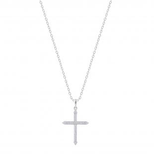 Round White Diamond Arrow Cross Pendant with 18 inch Silver Chain for Women (0.15 ctw, Color I-J, Clarity I2-I3) in 925 Sterling Silver