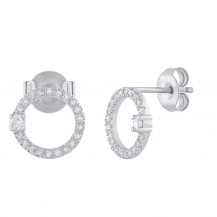 Round White Diamond Open Circle Pushback Dangle Drop Earrings for Women (0.15 ctw, Color I-J, Clarity I2-I3) in 925 Sterling Silver