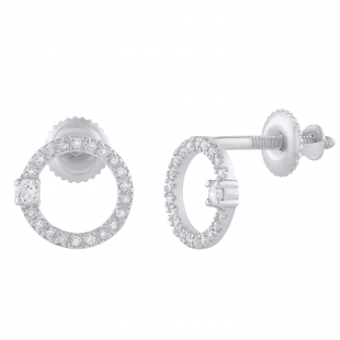 Round White Diamond Open Circle Screwback Dangle Drop Earrings for Women (0.15 ctw, Color I-J, Clarity I2-I3) in 925 Sterling Silver