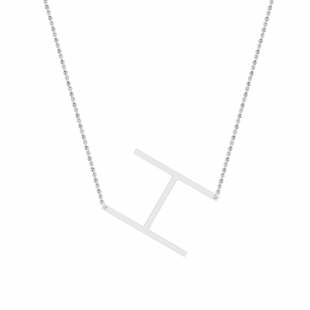 Uppercase Alphabet 'H' Initial Sideway Pendant with 18 inch Silver Chain for Women in 925 Sterling Silver