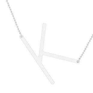 Uppercase Alphabet 'K' Initial Sideway Pendant with 18 inch Silver Chain for Women in 925 Sterling Silver