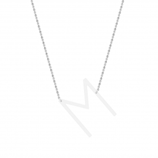 Uppercase Alphabet 'M' Initial Sideway Pendant with 18 inch Silver Chain for Women in 925 Sterling Silver