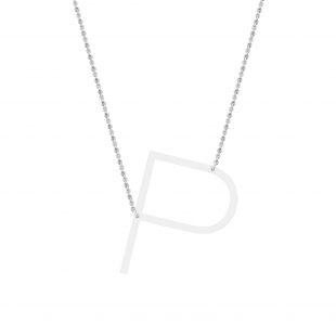 Uppercase Alphabet 'P' Initial Sideway Pendant with 18 inch Silver Chain for Women in 925 Sterling Silver