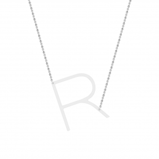 Uppercase Alphabet 'R' Initial Sideway Pendant with 18 inch Silver Chain for Women in 925 Sterling Silver