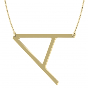 Uppercase Letter Alphabet 'A' Initial Sideway Pendant with 18 inch Gold Chain for Women in 10K Yellow Gold