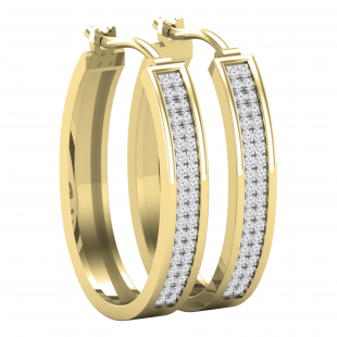 Round White Diamond Two Lines Oval Shaped Hoop Earrings for Women (0.54 ctw Color I-J Clarity I2-I3) in 10K Yellow Gold