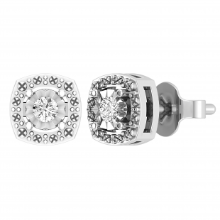 Round White Diamond Cushion Shape Textured Illusion Set Pushback Stud Earrings for Her (0.10 ctw, Color I-J, Clarity I2-I3) in 925 Sterling Silver