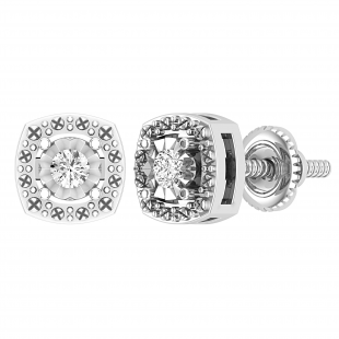 Round White Diamond Cushion Shape Textured Illusion Set Screwback Stud Earrings for Women (0.10 ctw, Color I-J, Clarity I2-I3) in 925 Sterling Silver