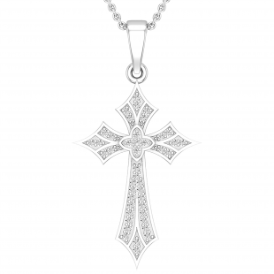 Round White Diamond Flower Cross Pendant with 18 Inch Silver Chain for Women (0.13 ctw, Color I-J, Clarity I2-I3) in 925 Sterling Silver