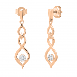 Round White Diamond Twisted Interlock Pushback Drop Earrings for Women (0.11 ctw Color I-J Clarity I1-I2) in 14K Rose Gold