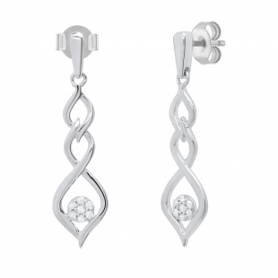 Round White Diamond Twisted Interlock Pushback Drop Earrings for Women (0.11 ctw Color I-J Clarity I2-I3) in 925 Sterling Silver