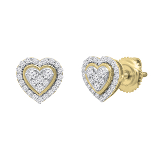 Round White Diamond Outlined Heart Halo Style Screwback Stud Earrings for Women (0.34 ctw Color I-J Clarity I2-I3) in 10K Yellow Gold