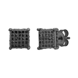 Round Black Diamond Square Ice Cube Dice Shape Unisex Hip Hop Pushback Stud Earrings (0.26 ctw Color Black Clarity Opaque) in Black Plated 10K White Gold