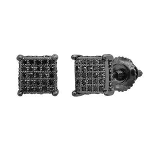 Round Black Diamond Square Ice Cube Dice Shape Unisex Hip Hop Screwback Stud Earrings (0.26 ctw Color Black Clarity Opaque) in Black Plated Sterling Silver