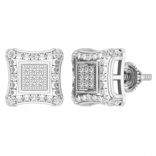 Round White & Metal Diamond Concave Clustered Screwback Stud Earrings for Her (0.22 ctw, Color I-J, Clarity I2-I3) in 925 Sterling Silver