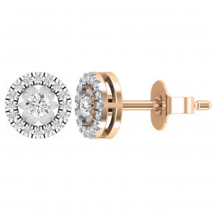 Round White Diamond Flower Halo Style Pushback Stud Earrings for Women (0.28 ctw Color I-J Clarity I2-I3) in 10K Rose Gold