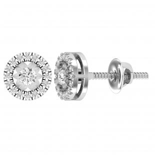 Round White Diamond Flower Halo Style Screwback Stud Earrings for Women (0.28 ctw Color I-J Clarity I2-I3) in 10K White Gold
