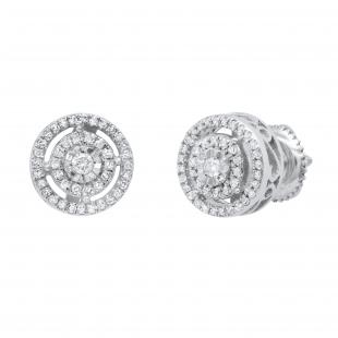 0.25 ctw Round White Diamond Double Circle Illusion Set Screwback Stud Earrings for Women10K White Gold