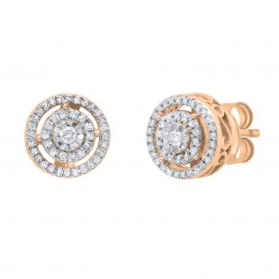 0.25 ctw Round White Diamond Double Circle Illusion Set Pushback Stud Earrings for Women18K Rose Gold