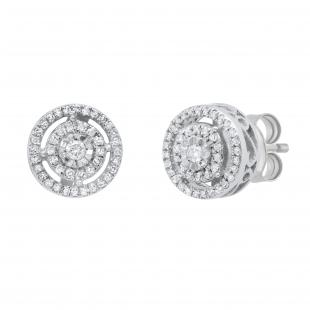 0.25 ctw Round White Diamond Double Circle Illusion Set Pushback Stud Earrings for Women in 925 Sterling Silver