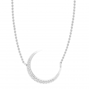 Round White Diamond Half Moon Style Pendant for Women with 18 Inch Silver Chain (0.11 ctw, Color I-J, Clarity I2-I3) in 925 Sterling Silver