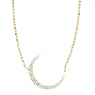 Round White Diamond Half Moon Style Pendant for Women with 18 Inch Gold Chain (0.11 ctw, Color I-J, Clarity I1-I2) in 14K Yellow Gold