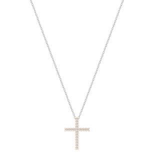 Round White Diamond Simple Religious Cross Pendant Necklace for Women 1/10 CT (0.11 ctw, Color I-J, Clarity I1-I2) in 18K Rose Gold