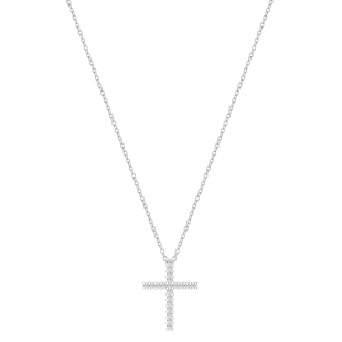 Round White Diamond Simple Religious Cross Pendant Necklace for Women 1/10 CT (0.11 ctw, Color I-J, Clarity I2-I3) in 925 Sterling Silver