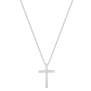 Round White Diamond Crucifix Latin Cross Reversible Pendant with 18 Inch Silver Chain for Women (0.26 ctw, Color I-J, Clarity I2-I3) in 10K White Gold