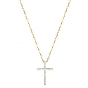 Round White Diamond Crucifix Latin Cross Reversible Pendant with 18 Inch Gold Chain for Women (0.26 ctw, Color I-J, Clarity I2-I3) in 10K Yellow Gold