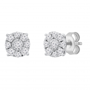 Round White Diamond Halo Illusion Set Pushback Stud Earrings for Women (0.27 ctw, Color I-J, Clarity I2-I3) in 925 Sterling Silver