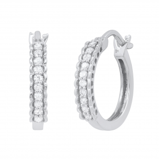Round White Diamond Curved Edge Hinged Hoop Earrings for Her (0.23 ctw, Color I-J, Clarity I2-I3) in 925 Sterling Silver
