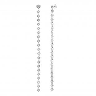 Dazzlingrock Collection Round White Diamond Linear Bar Illusion Set Drop Earrings for Her (0.12 ctw Color I-J Clarity I2-I3) in 925 Sterling Silver in Push Back