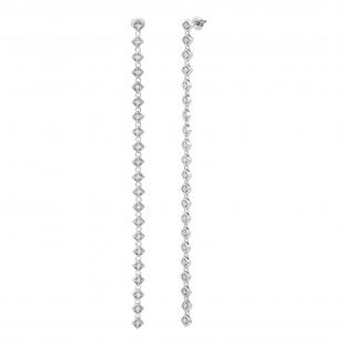 Dazzlingrock Collection Round White Diamond Linear Bar Illusion Set Drop Earrings for Her (0.12 ctw Color I-J Clarity I2-I3) in 925 Sterling Silver in Screw Back