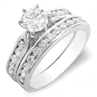 2.02 Carat (ctw) 14k White Gold Round Diamond Ladies Bridal Engagement Ring Set